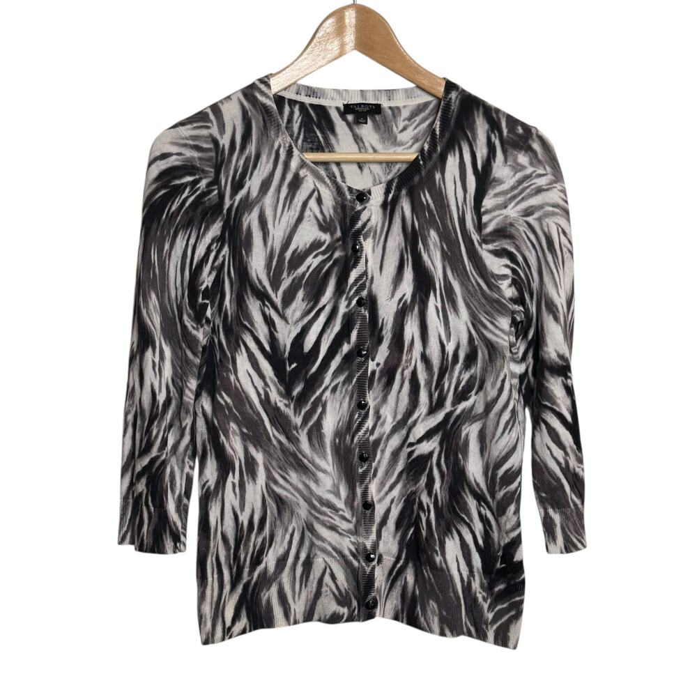 Talbots Petites Size Small Black and White Abstract Design Button Up Cardigan